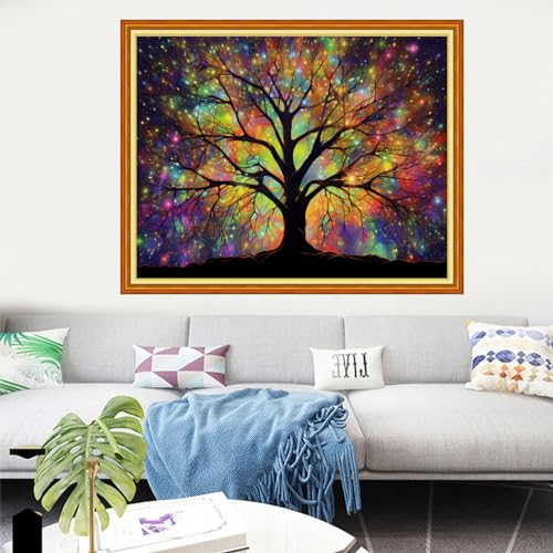 Image of Dooxvey Cross Stitch Kits for Adults Stamped Full Range of Embroidery Starter Kits for Beginners 11CT Printed Cross Stitch Patterns Needlepoint Kits Stamped Crossstitching-Night Light Tree 16x20 inch