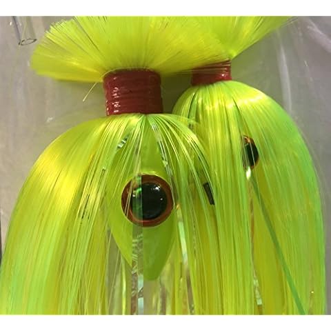 Blue Water Candy - Rock Fish Candy 8 oz & 4 oz Mojo Lure Loaded with 9-Inch Swimbait Shad Bodies Tandem Parachute Rigged & Ready (Chartreuse) Cover