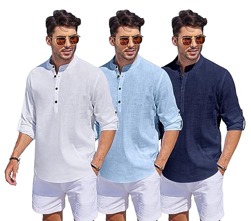 Image of Combo of Men Solid Cotton Blend Straight Kurta Shirt Pack of 3