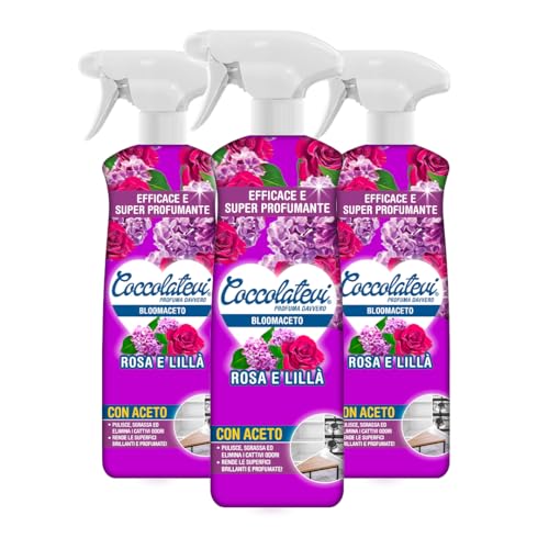COCCOLATEVI BloomAceto Rosa y Lila, Pack de 3 x 750 ml, Detergente Antical natural con Vinagre, Limpiador Multiusos para Superficies Brillantes y sin Manchas