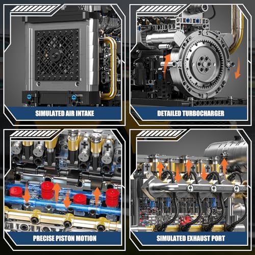 Image of Diesel Engine Model Kit that Runs for Adults, MOC Mini Inline 4-Cylinder Diesel Engine Building Set with Motor, Compatible with Lego, Mechanical Engineering STEM Toy for Teens (1029 PCS)