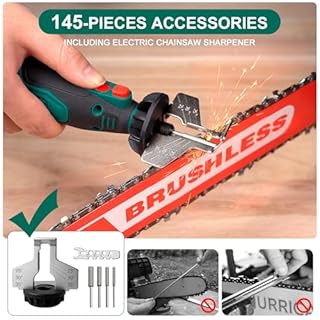 HYCHIKA Cordless Rotary Tool 8V 2.0Ah Larger Battery, 5-Speed 30000RPM Max,145Pcs Accessories Kit Chainsaw Sharpener and LED Work Light, for Detail Sanding Polishing Cutting Drilling DIY Engraving