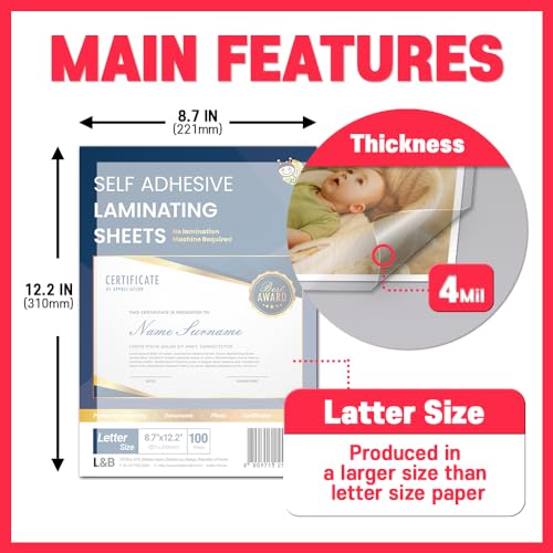 No Heat Laminating Sheets Self Sealing 8.7 x 12.2 Inch, 20 Pack, 4mil Thickness, Transparent, No Machine Self Adhesive Laminating Sheets, Protect documents and Photos [Letter Size] by HA SHI - Thumbnail 5