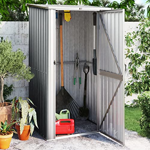 Bopdu Garden Shed Garden Tool Shed Steel Outdoor Garden Storage Shed With Roof, Lockable Gardening Tool Storage, Garden Storage Furniture Grey 118.5x97x209.5 cm Galvanised Steel