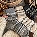 SULEAD Cozy Fair Isle Crew Socks for Women 5% Wool Vintage Geometric Snowflake Warm Gray-Blue Fashion Retro Holiday Christmas (8 Pairs)