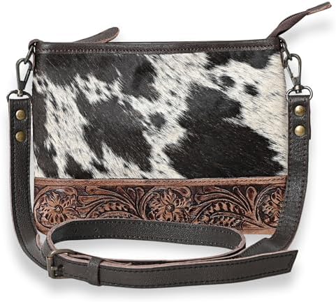 Merbaa Western Cowhide Tooled Leather Small Crossbody Bag Cowgirl...