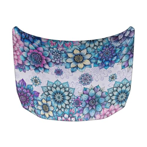 Image of Boho Mandala Flower Print Car Hood Cover, All-Season Car Bonnet Banner Universal Fit Truck Sedan Elastic Polyester Stretchable Automotive Hood Covers, Woman Man Gifts