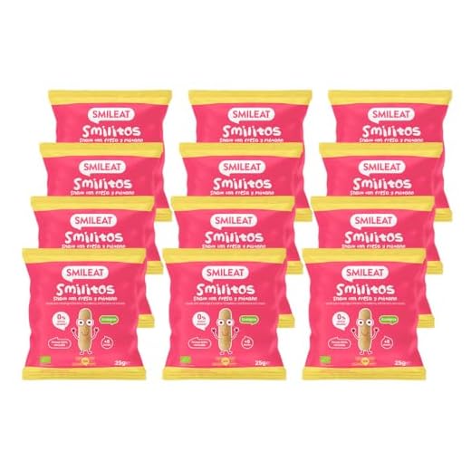 Smileat - Bolsas de Smilitos Ecológicos para Niños y Niñas, Snack Saludable de Maíz, Merienda Sana Infantil, Gusanitos de Sabor Fresa y Plátano - Pack de 12 Bolsas x 25 g = 300 g