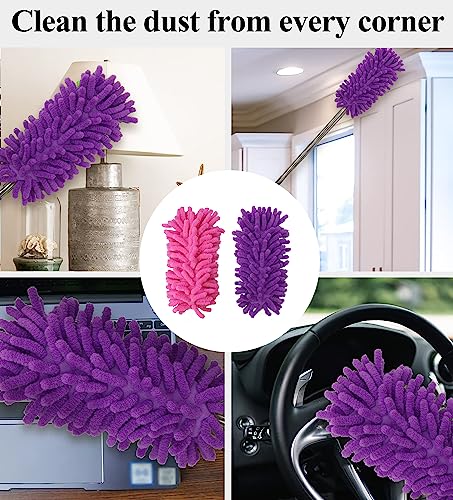 Image of Microfiber Dduster with Telescoping Handle, Removable and Cleanable Hand-held Dust Remover, Used to Clean Cars, Computers, Air Conditioners, Televisions and Other Products(2Pack /Purple)