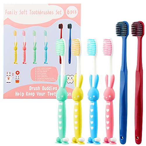 Soft Toothbrushes, 6 Pack Tooth Brush Set Soft Bristles Toothbrush Bulk Travel Toothbrush Kit Clean Manual Toothbrush Kids Toothbrush Family Toothbrushes Pack Gifts for Sensitive Gum Toddler Baby