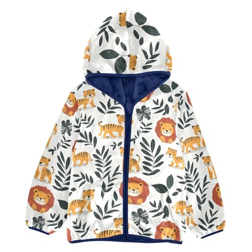 Forest Lions Tigers Girls Fleece Jacket Girls Fall Jacket Boys Coats Zip Up Hoodie Children Sherpa Warm Outerwear 2-10T
