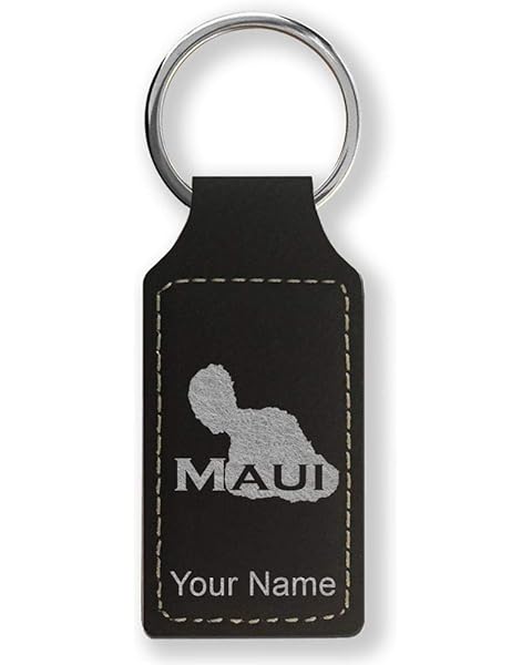 LaserGram Rectangle Keychain, Maui Island, Personalized Engraving Included (Black with Silver)