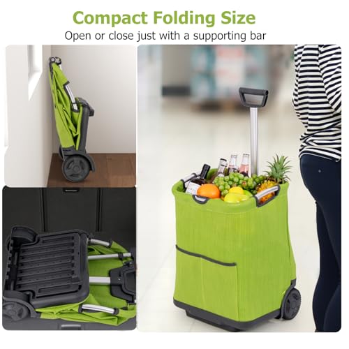 SOARS Einkaufstrolley klappbar, Einkaufswagen mit Teleskopstange & Rädern & 2 vorderseiten Taschen, 50L Shopping Trolley leicht, Einkaufstasche bis 35 kg belastbar – Bild 6