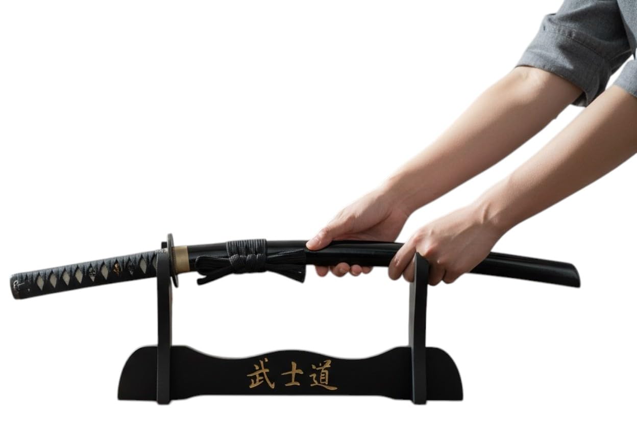 57 Special Replicas Gxwood-01 Sword Stand Snap-Fit - Japanese Katana Wooden Holder With Bushido Inscription - Display Rack For Katanas, Swords, Wakizashi, Tanto - Home & Game Room Decoration,
