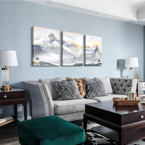 DZRWUBHS Canvas Wall Art For Living Room Wall Decor For Bedroom Bathroom Office Decor Mountain Abstract Paintings Landscape Prints Artwork Modern Framed Home Decorations Ready to Hang 12x16 3 Piece