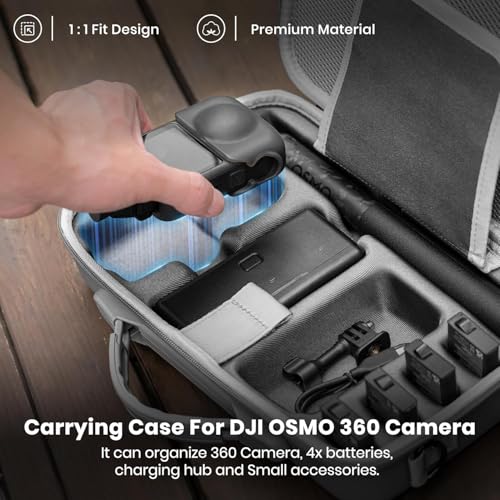 Image of LEQTRONIQ Travel Carrying Case for DJI Osmo 360 Camera and Accessories, PU Leather Hard Shell Bag with Customized Partitions, Shockproof Protection, Mesh Pocket, Shoulder Strap and Carry Handle