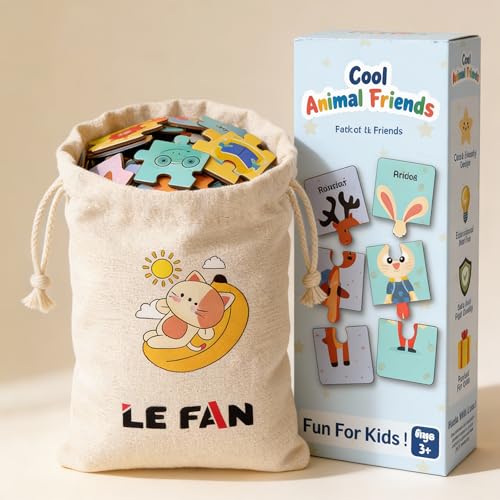 Image of Lefan Wooden Jigsaw Puzzle for Kids (Pack of 12 Animals) | Animal Puzzle Learning Toy for Toddlers 3+ Years | Educational Matching Puzzle Board | Eco-Friendly Wooden Toys for Boys & Girls