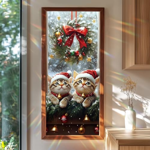 Vinilo para ventana gatos navideños 17.7x39.3 pulgadas miniatura 1