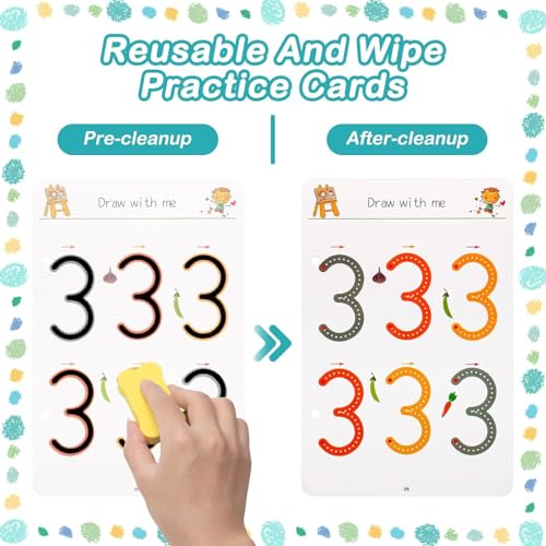 Image of SHINETOY 64 Pages Magical Tracing Workbook Set, Hand Writing Pen Control Training Book for Learning to Write The Alphabets & Numbers, Preschool Educational Reusable Learning Book for Kids