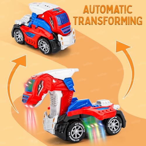 Image of Zest 4 Toyz 2 in 1 Deformation Car for Kids with Light and Sound Effects | Dino Deformed Battery Operated Toys 360 Degree Rotating Car Toy | Suitable for 3+ Years Boys and Girls- Red