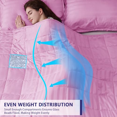 Image of yescool Weighted Blanket for Adults (10 lbs, 48 inch x 72 inch, Salmon Stripes) Heavy Blanket for Sleeping Perfect for 90-110 lbs, Twin Size Breathable Blanket with Premium Glass Bead, Machine Washable