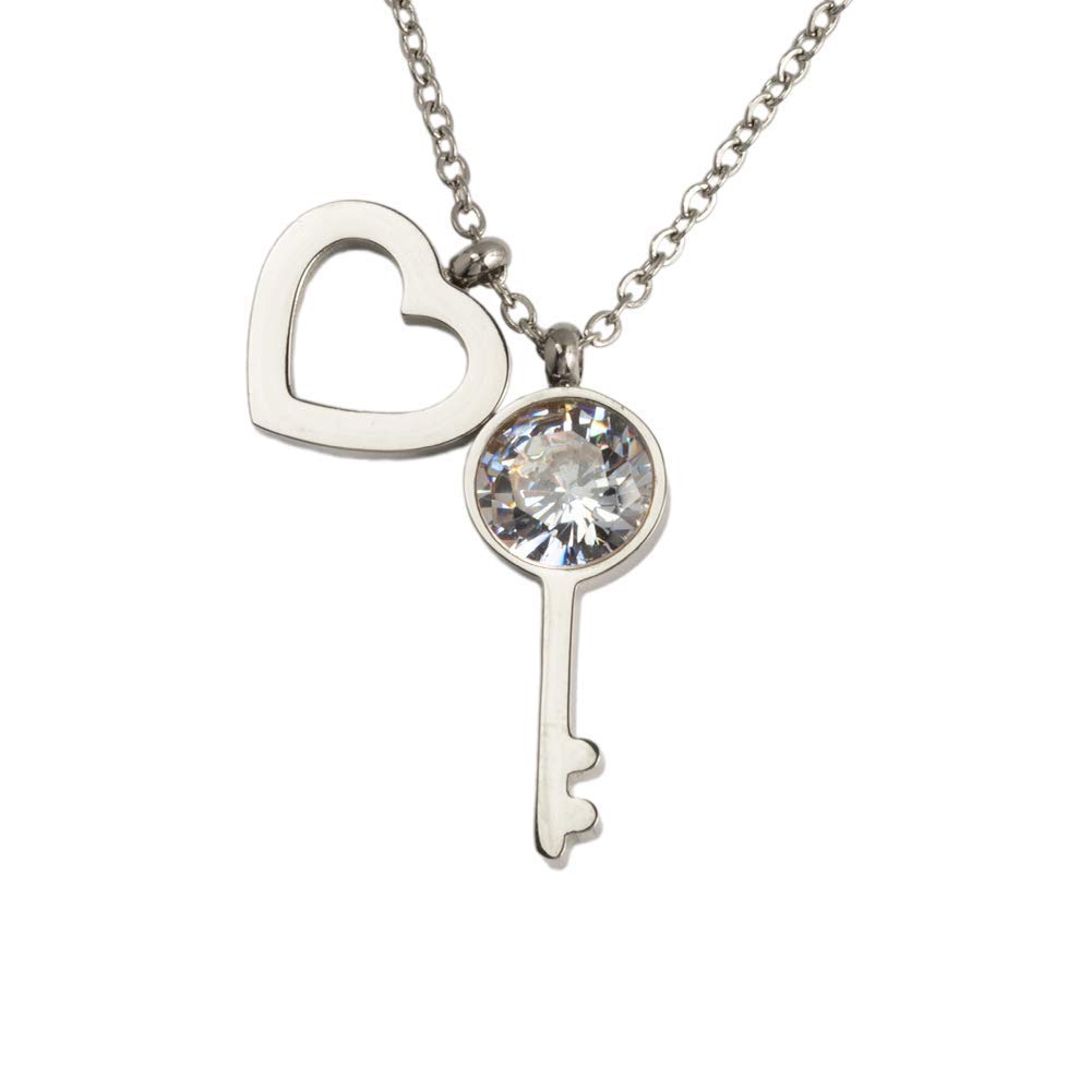 LuckyLyKey Heart Necklace Stainless Steel with Cubic Zirconia