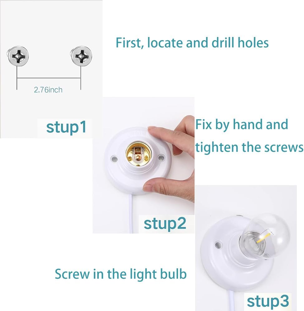 Light Socket with Cord Light Bulb Base E26/ E27 Lamp Base Desktop ft Include Screw Light Bulb Holder Replacement Light Bulb Socket with On/Off Switch Hanging Light Cord Extension (15ft)