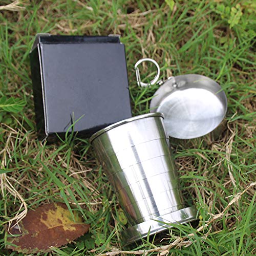 250Ml Stainless Steel Camping Mug Camping Folding Cup Reusable Mug Portable Outdoor Travel Demountable Collapsible Cup With Keychain For Camping, Hiking, Travel (2 Pcs) #TOP4