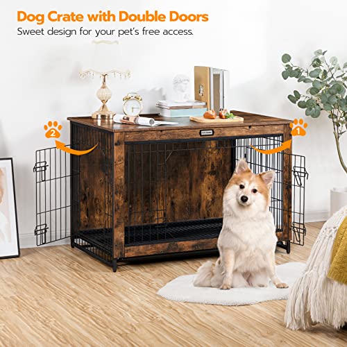 Hoobro Dog Crate Furniture, Large Dog Kennel, 38” Wooden Pet Furniture With Pull-Out Tray, Home And Indoor Use, Double Door Modern Side End Table For Medium/Large/Small Dog, Chew-Resistant Bf982Gw03G1 #TOP1