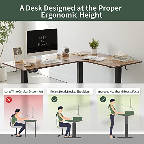 Image of FEZIBO 75 Inches, Supports Over 300lbs, Large L Shaped Standing Desk, Electric Height Adjustable L Shaped Desk, Suitable for Home Office, Rustic Brown Top /Black Frame