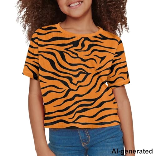 Image of Cute Crop Tops for Girls Short Sleeve Summer T Shirts Fashion Graphic Tees Crew Neck Pullover Tee 5-14 Years