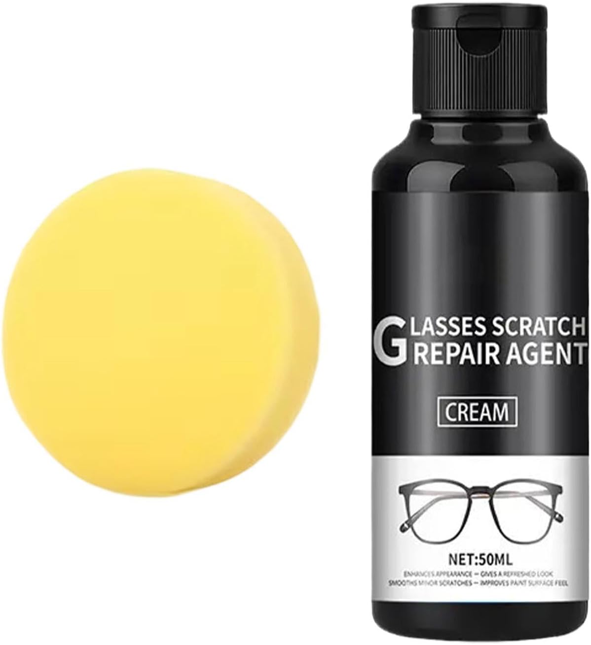 Eye Glass Scratch Remover - Gentle 50ml Repair Solution with Sponge, 3.6x1.2x1.2 Inches Portable Lens Cleaning and Polishing Kit, Eyeglass Care for Yellowing Peeling Cracks & Exterior Marks Home