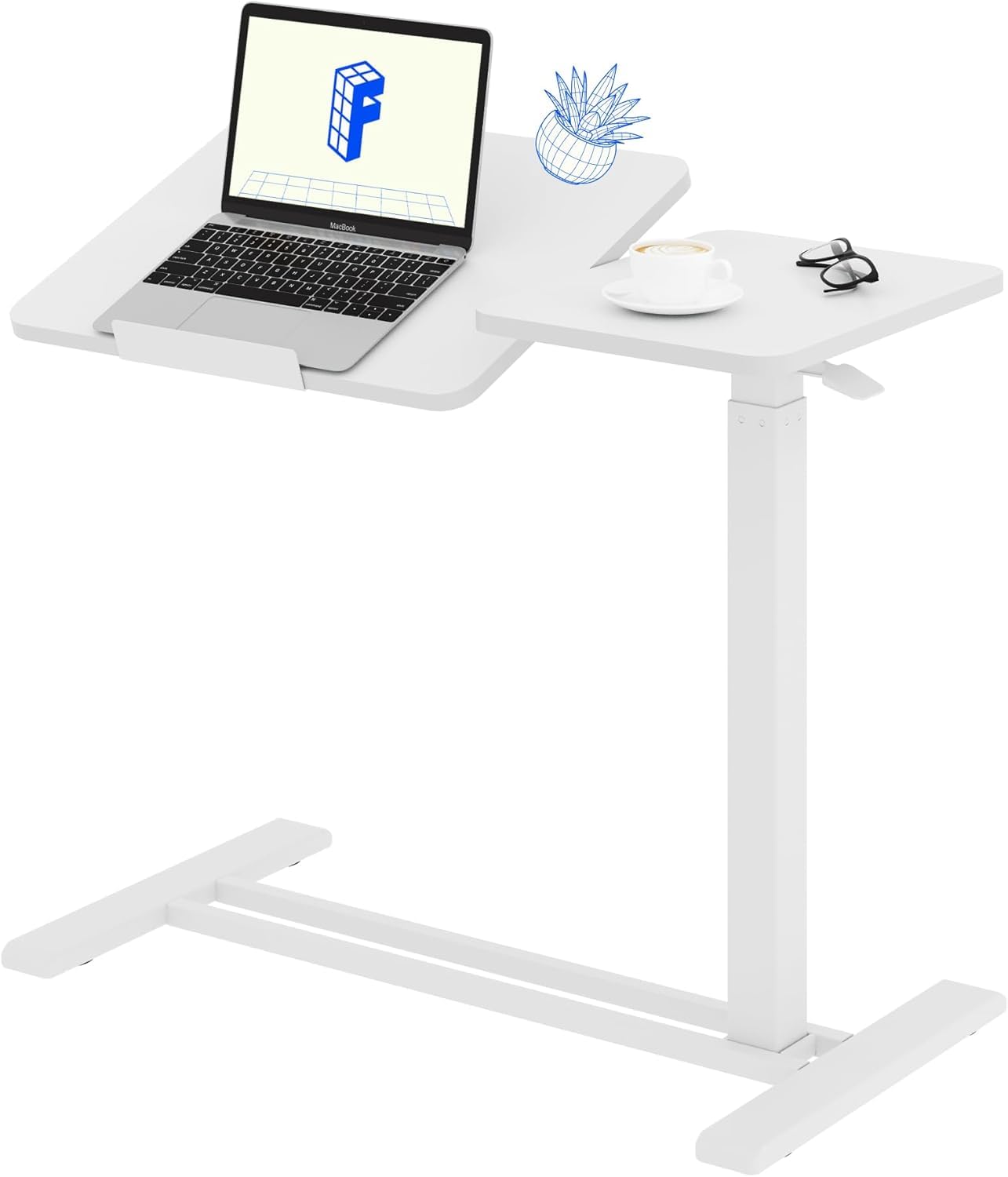 FLEXISPOT Overbed Table with Wheels, Adjustable Height Bedside Table with Tilting Tabletop, Rolling Laptop Desk for Bed Sofa, Small Standing Desk 80 x 40 cm, H7 White โ image 1