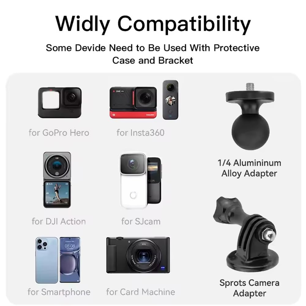 NEWFUN Support Camera, Kit Moto pour insta360 x5,X4,X3,Rotation à 360 degrés, Double Pince, Double Stabilité, Support Moto, Compatible avec Plusieurs Appareils