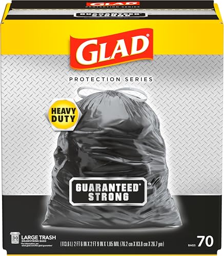 Image of Glad Protection Series Large 30 Gallon Trash Bags, Unscented Heavy Duty Garbage Bags, with Drawstring, 70 Count (Packaging May Vary)