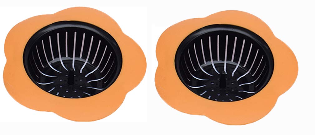 Silicone Kitchen Sink Strainer 2 Pack, Pouring strainers?Drain FilterLarge Wide Rim 4.5" Diameter (4.5" Diameter, 2 Orange)
