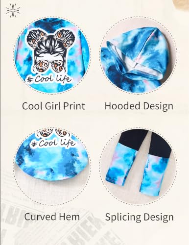 Image of Girls 2 Pcs Fall Winter Tie Dye & Leggings Outfits For Teens 5-14 | 2026 Girls Fashion Trendy, Long Sleeve Hoodie, Cool Life Print, Patchwork Pants, Back to School Holiday Tracksuit