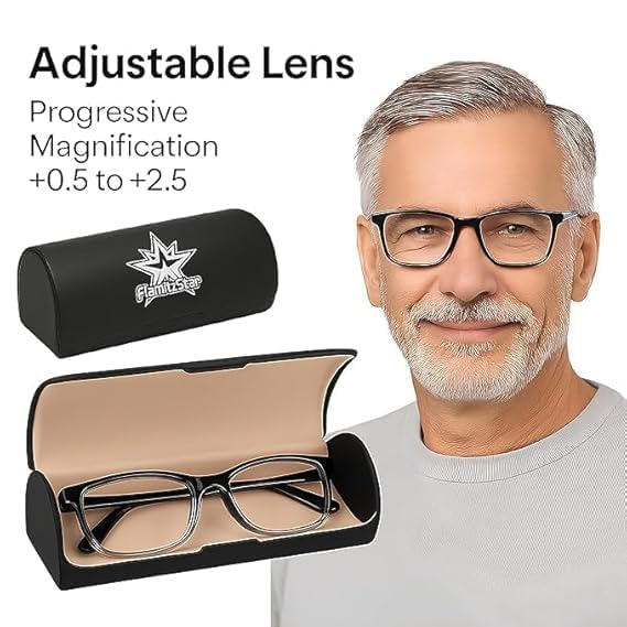 Image of Adjustable Focus Reading Glasses for Men & Women - +0.5 to +2.5 Auto Focus Progressive Computer Use Specs - One Power Lightweight Rimless Readers for Screen & Book Use - Special Edition