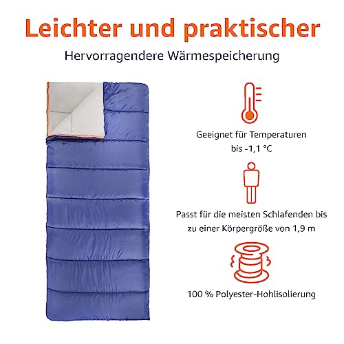 Amazon Basics Leichter Schlafsack, 4 Jahreszeiten, für Kaltes und Warmes Wetter, Camping und Wandern, Rechteckig, Blau – Bild 4
