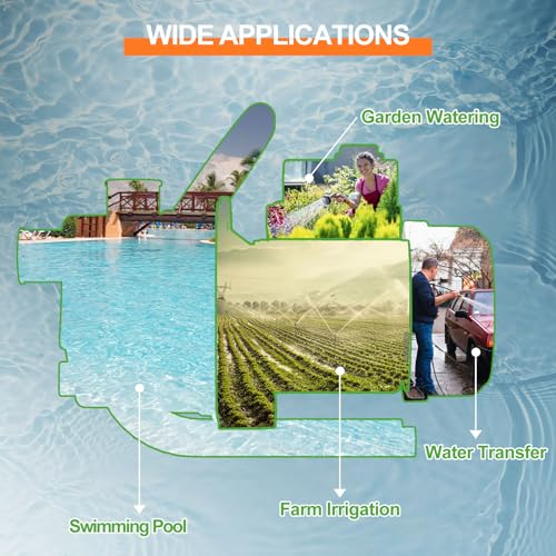 SHANGDA Water Transfer Pump 110V Shallow Well Pump 1.6HP 1800GPH Electric Portable Garden Pressure Booster Pumps for Sprinkler Irrigation Lawn with Adapters, Green - Image 7