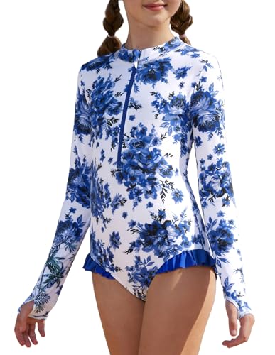 Image of GRACE KARIN Girls One Piece Swimsuits Long Sleeve Bathing Suits Swimwear 5-14Y
