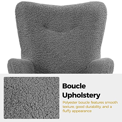 Yaheetech Ohrensessel mit Hocker Polyester-Bezug, Fernsehsessel Armlehnensessel Polstersessel Relaxsessel Cocktailsessel Teddy-Plüsch Stilvolles Design Grau