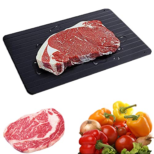 Plateau de Décongélation Plateau de Dégivrage Aluminium Plaque Decongelation Rapide pour La DéCongéLation Naturelle des Aliments SurgeléS Viande Poisson (23 X 16.5 X 0.3 cm) Cover