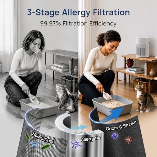 Image of Jafanda JF068 Air Purifier for Home & Bedroom up to 650 Ft, H13 True HEPA Filter, Traps 99.97% of Smoke, Pollen & Dust Particles, Activated Carbon, 20dB Quiet Sleep Mode, 5-Year Warranty