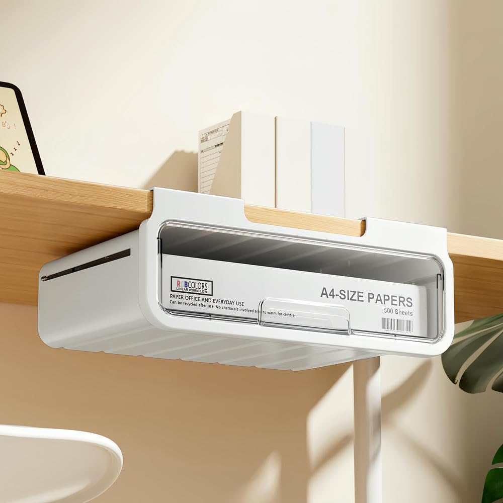 SYJYM - Organizador de cajones ocultos para debajo del escritorio, diseño transparente, suministros de oficina, cosméticos, ahorra espacio, cajón de escritorio para el hogar