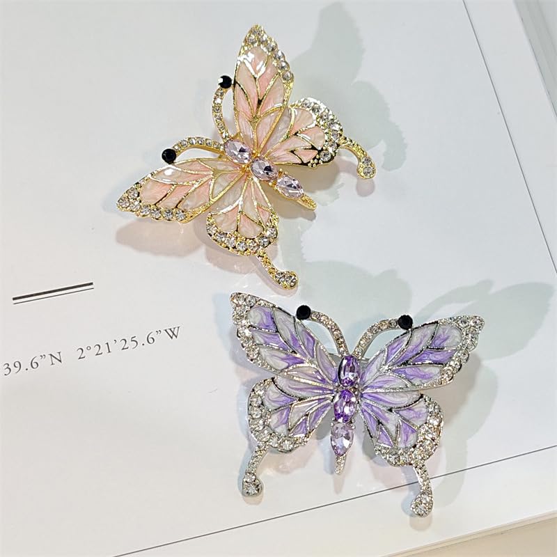 Image of Butterfly Crystal Rhinestone Brooch Pin for Women Colorful Glitter Pearl Bead Lapel Pins Hats Clothes Dress Accessories Jewelry