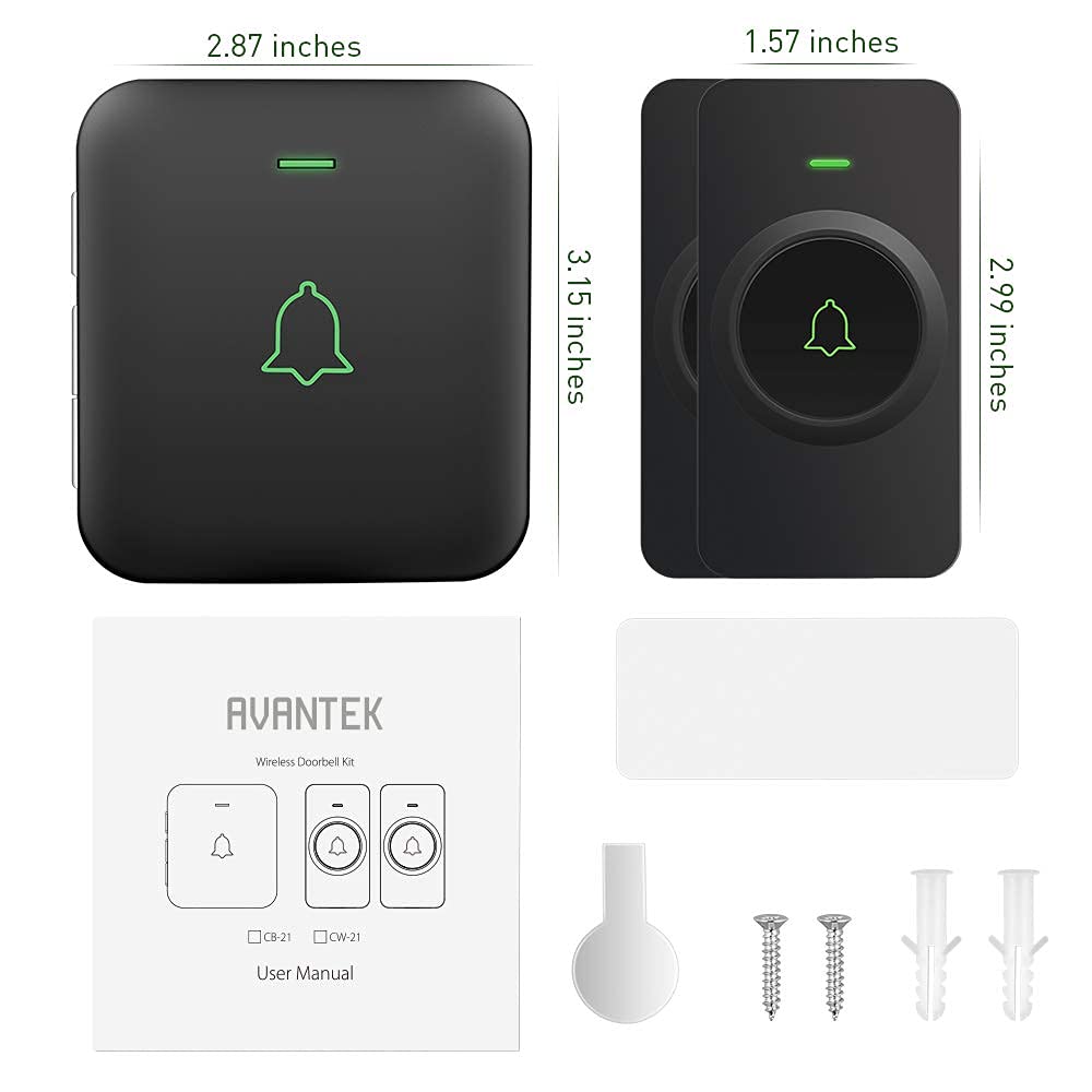 Wireless Doorbells, AVANTEK 1000 Feet Doorbell, Mini IP55 Waterproof