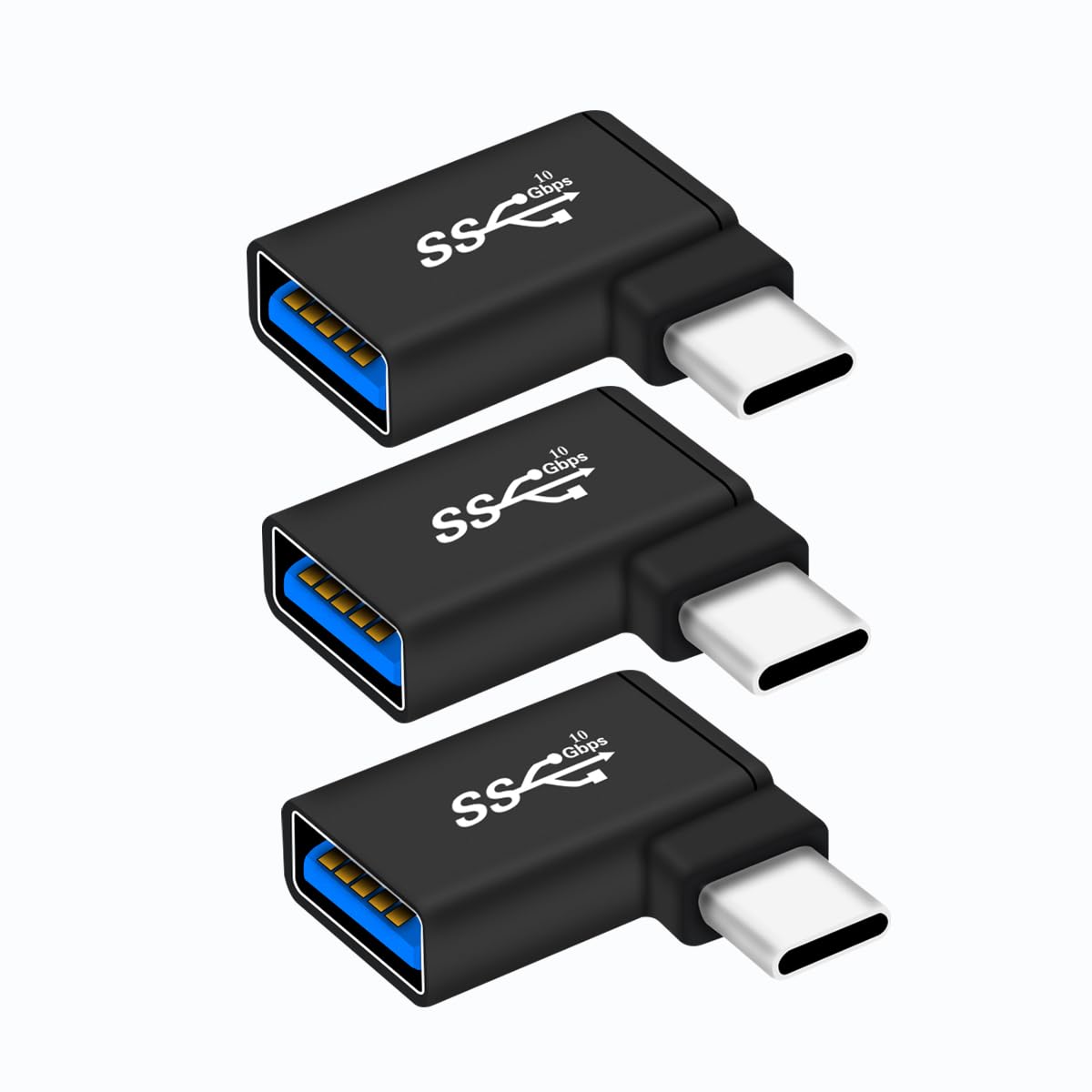 ZJKJHJY Right Angle USB C to USB OTG Adapter(3-Pack), Aluminum 90 Degree USB-C to USB 3.0 Converter,Type C OTG for MacBook...