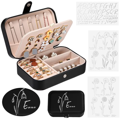 BrightRow Personalized Leather Jewelry Box Organizer with Name & Birth Flower Decal Custom Travel Jewelry Case Wedding Party Favor Birthday Gift for Women Mom Girl Bridesmaid
