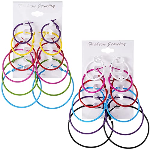12 Pairs 80s Hoop Earrings Neon Color Circle Earrings Hoops Colored Hoop Earrings Set for Women(Multi Color)2